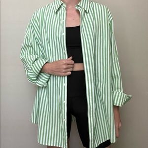 Long Sleeve Green Stripe Button Down